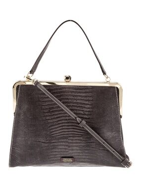 Frances Valentine Grey Leather Frame Satchel with Gold Hardware